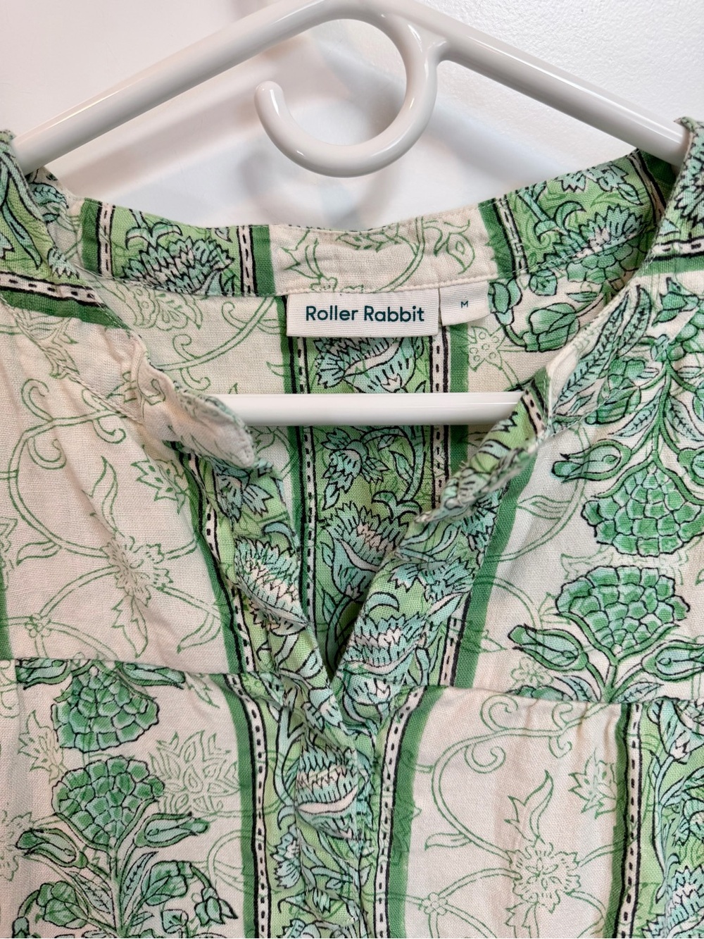 Roller Rabbit Pamela Tiered Dress Size Medium Grass Green Patchwork Floral Cream - Picture 5 of 11